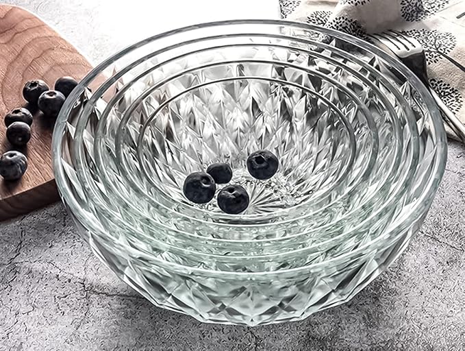 Le'raze Glass Diamond Design Bowl - Decorative Centerpiece for Kitchen & Home Decor, Great for Dining, Living Room, Serving, Salad, Pasta, Candy, Fruit