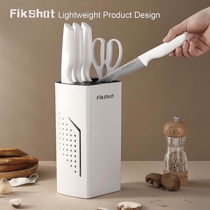 Knife Set, FIKSHOT 6-Piece Kitchen Knife Block Set with & Built-In Sharpener, Dishwasher Safe High Carbon Stainless Steel Blades, Rust-Resistant ??Ideal Housewarming Gift