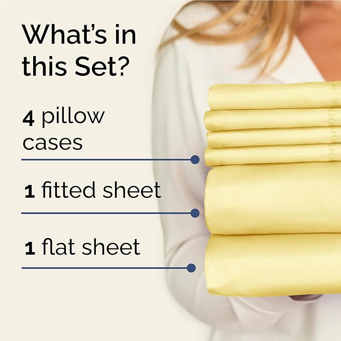Full 6 Piece Sheet Set - Cooling & Breathable Bed Sheets - Hotel Luxury Bed Sheets for Women, Men, Kids & Teens - Comfy Bedding w/Deep Pockets & Easy Fit - Soft & Wrinkle Free - Full Yellow Sheets