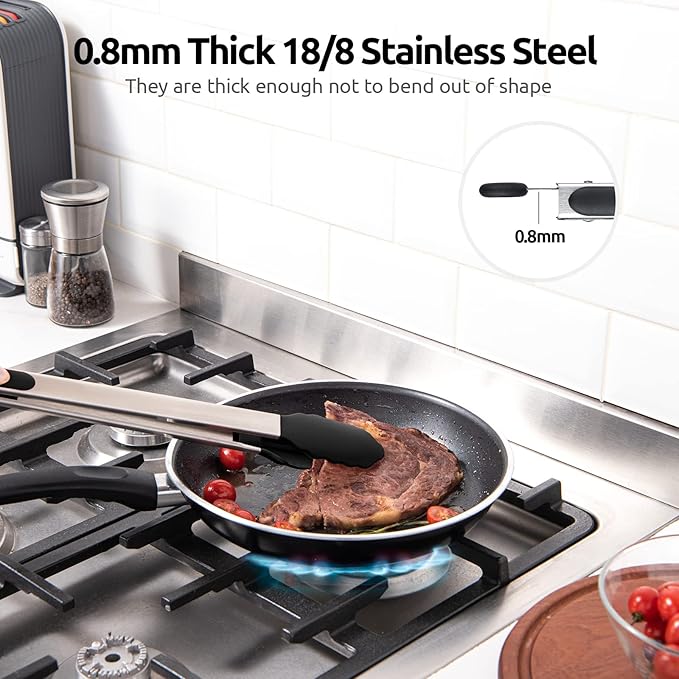 600쨘F Heat Resistant Kitchen Tongs: U-Taste 16 inch Extra Long Large Silicone Cooking Tong with Sturdy Non Stick Rubber Tips & Non Slip Silicon Coated 18/8 Stainless Steel Handle for Grill BBQ (Black)