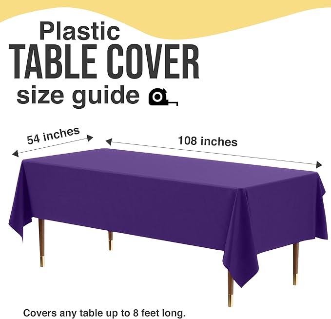 Exquisite 66% Thicker Premium Plastic Table Cloth Rectangle Table Cover 0.5 Mil 24 Pack Purple Table Cloth 54 Inch x 108 Inch Disposable Tablecloth Won't Tear Easily Like Cheap Thin Brands