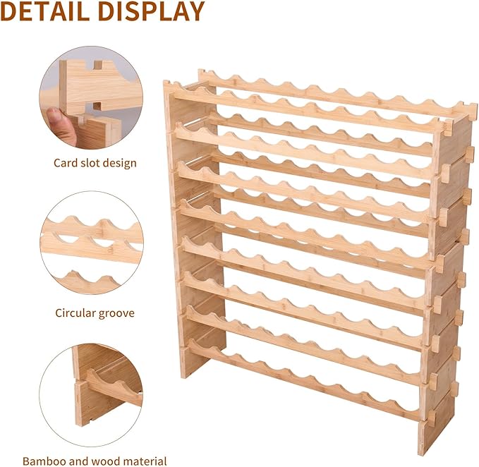 Wine Rack Bamboo Wood Stackable Storage Freestanding Wooden Wine Rack Wine Cooler 72 Bottle and 90 Bottle (72 Bottle)