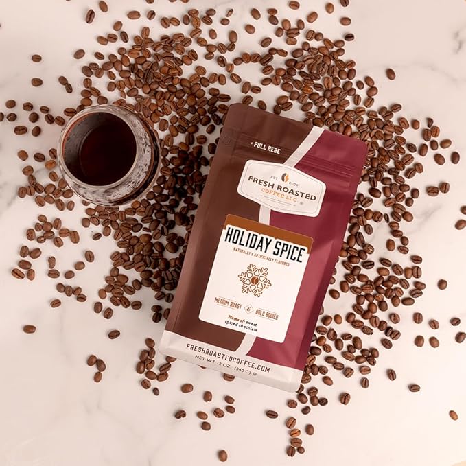 Fresh Roasted Coffee, Holiday Spice Flavored Coffee, 12 oz, Medium Roast, Kosher, Ground
