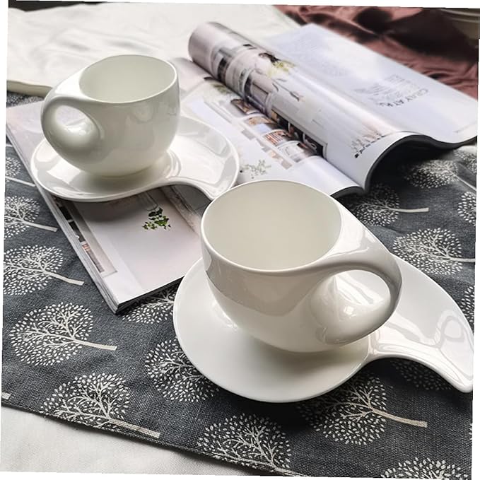 FUOYLOO Creative Pure White Bone Espresso Cup Set with Saucer Elegant Coffee Mug Kit for Office and Afternoon Tea Porcelain Cups for Latte Tea Milk and Juice