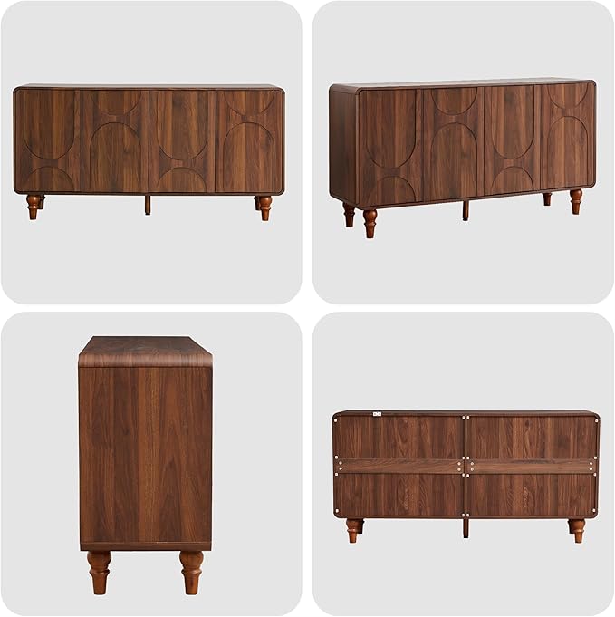 Mid Century Modern Sideboard Buffet Cabinet with Storage, Kitchen Sideboard Credenza Storage Cabinet with Doors and Shelves for Home Coffee Bar, Dining Room, Office, Entryway - Walnut