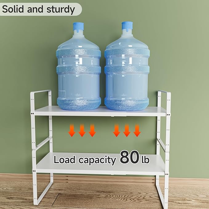 16.5-27?쇺셂 Expandable Stackable Cabinet Shelves, Adjustable Spice Rack Cabinet Shelf Organizer for Kitchen, Countertop, Pantry and Cupboard, White