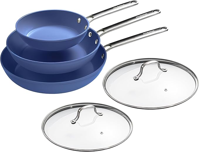 MsMk 5-Piece Ceramic Non Stick Pans Set 8, 10, 12 Inch Frying Pans, 10inch and 12 Inch with Tempered Glass Lids, Stay-Cool Handles, Oven Safe 700?? Compatible with All Cooktops