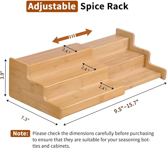 JinDoWin Spice Rack Organizer For Cabinet, Spice Organization For Cabinet, Spice Rack For Countertop,15.7 Inch Adjustable Seasoning Organizer Spice Organizer (1 Pack, Medium)