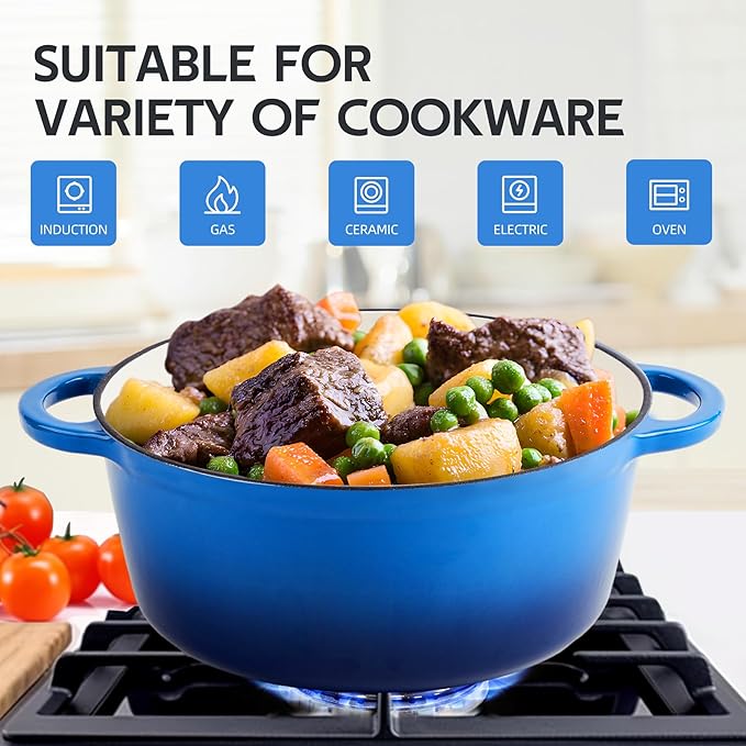 4.5 Quart Dutch Oven Enameled Cast Iron with Lid - Big Dual Handles - Oven Safe up to 500째F - Classic Round Pot for Versatile Cooking Blue