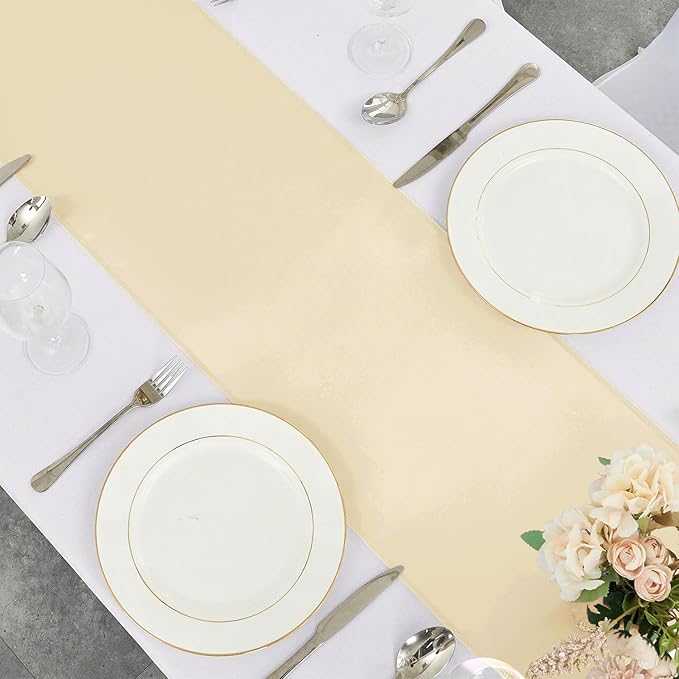 Pufogu 10-Pack Champagne Satin Table Runner 12 x 108 Inch Long Bright and Smooth Silk Fabric Table Runner for Wedding Banquet Birthday Party Decoration