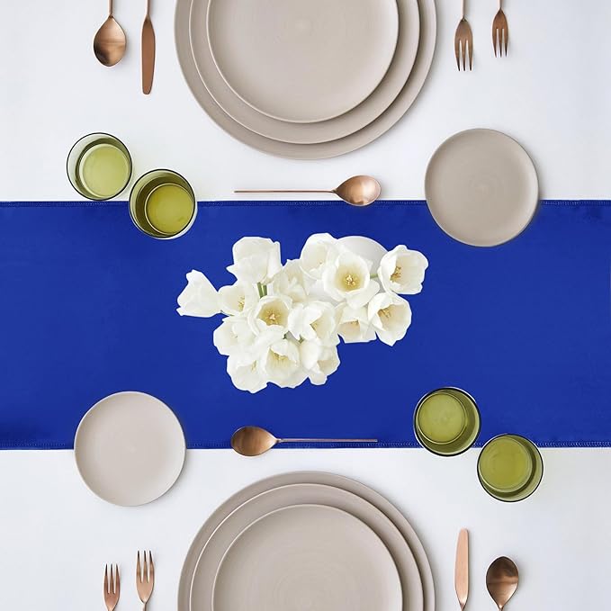 Yblut 10 Pack Satin Table Runner 12 x 108 Inch Long Royal Blue Silk Table Runner for Wedding Party Banquet Birthday Decoration