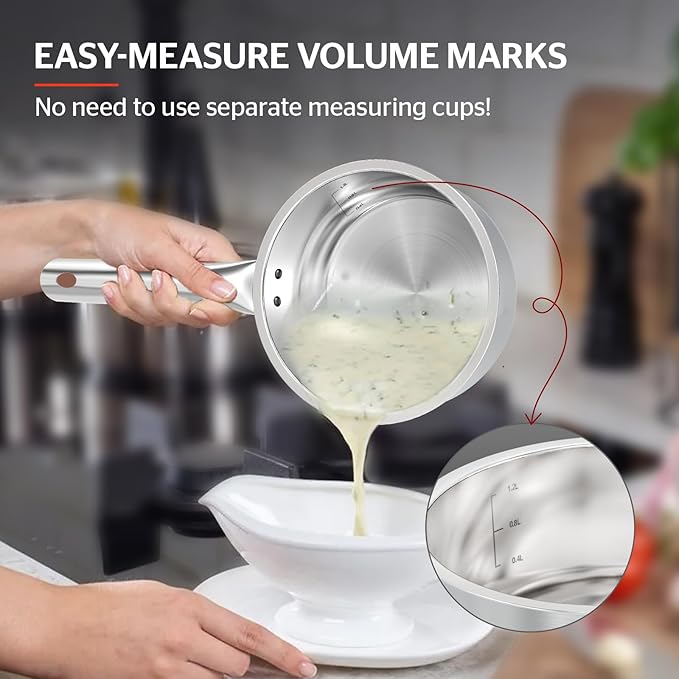 Sunhouse ??2 Quarts Stainless Steel Sauce Pan with Lid - PFOA-FREE, Stainless Steel Sauce Pan, Advanced Impact Bonding Induction Base, Stay-Cool Handle, Compatible with All Cooktops