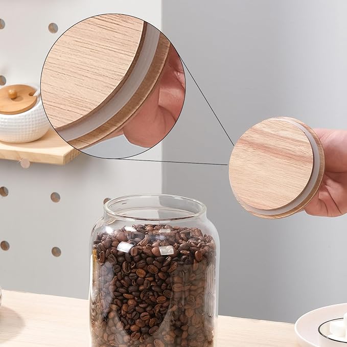 WHJY 2 pack 107oz Large Glass Jars with Wood Lids Flour Sugar Storage Containers for Kitchen Pantry Large Airtight Clear Canister for Coffee Bean Snacks Dried Goods