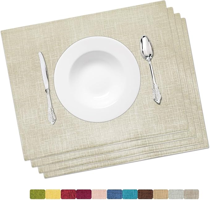 HOMEYNICE Placemat Set-Washable Place Mats for Parties, Elegant Table Mats for Kitchen Table, Set of 4 Dining Table Placemats, Heat-Resistant Cloth Placemats for Indoor and Outdoor,13x19-Light Beige