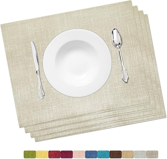 HOMEYNICE Placemat Set-Washable Place Mats for Parties, Elegant Table Mats for Kitchen Table, Set of 4 Dining Table Placemats, Heat-Resistant Cloth Placemats for Indoor and Outdoor,13x19-Light Beige