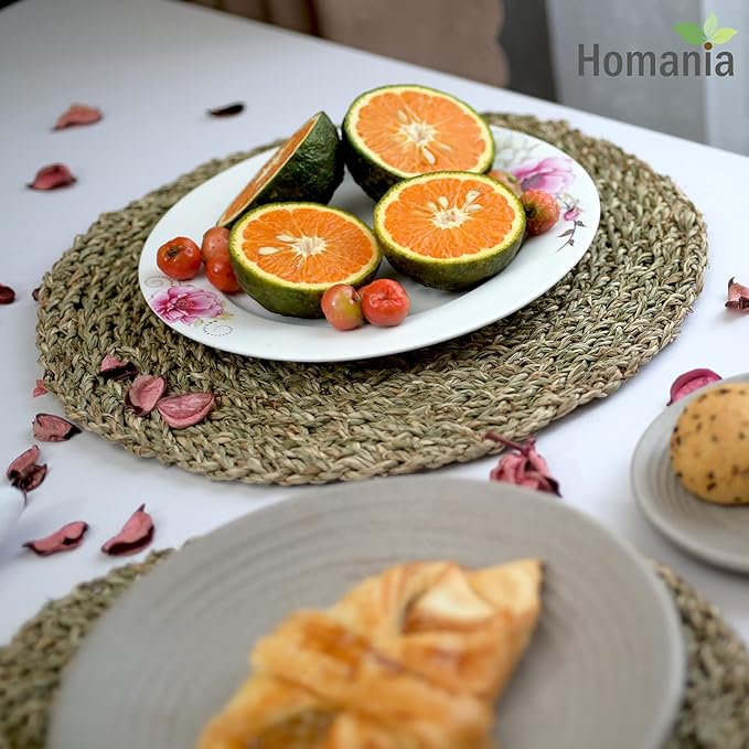 Table Mats Set of 6, Round Seagrass Placemats, Rattan Chargers for Dinner Plates, Place Mats, Charger Plates, Wicker Chargers for Dinner Plates, Manteles Individuales De Mesa, Diameter 11.8 in