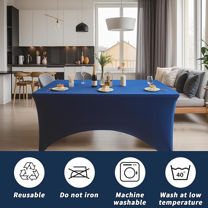 Fixwal 6FT Navy Blue Table Cloth Rectangle Tables, 6 Pack Spandex Table Cloths for 6 Foot Rectangle Tables, Fitted Rectangular Stretch, Washable Patio Table Cover (72Lx30Wx30H Inch)