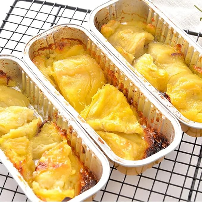 Fodofodo 20PCS Rectangle Mini Loaf Pans With Lids,Mini Cake Pans with Lids,Disposable Ramekins Baking Cups Muffin Tins Cupcake Cups For Wedding Birthday Party,6.8oz（Black Gold）