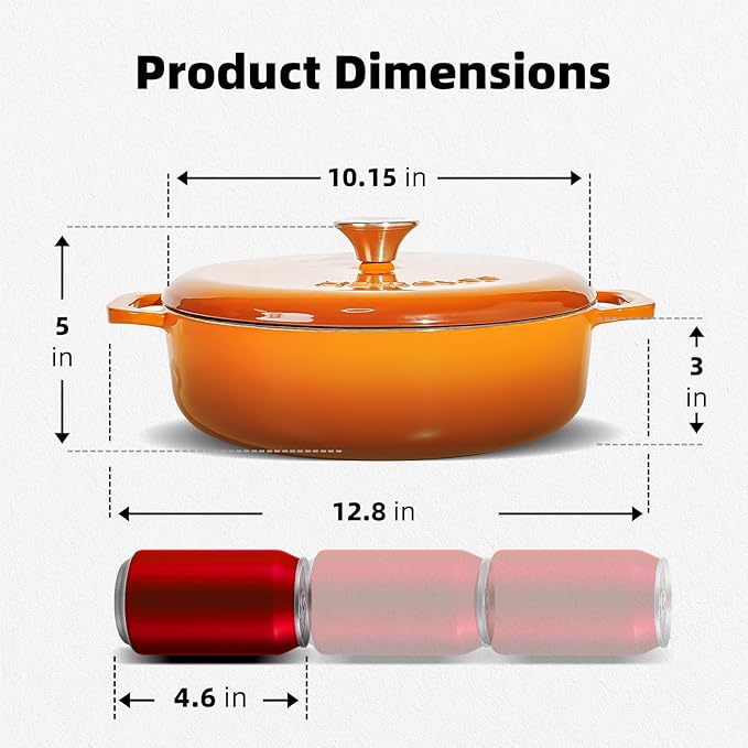 5.5 Quart Enameled Cast Iron Dutch Oven with Lid ??Dual Handles ??Oven Safe up to 500째 F or on Stovetop - Use to Marinate, Cook, Bake, Refrigerate and Serve ??Orange