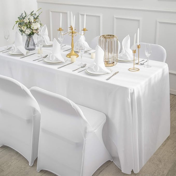 6 Pack White Tablecloth 90 x 156 Inch Table Cloth for 8 Foot Rectangle Tables, Wrinkle Resistant Washable Polyester Fabric Table Covers for Party, Wedding,Dining,and Banquet