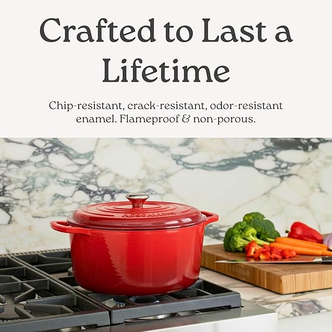 Signature Enameled Cast Iron Oval Dutch Oven | Non-Stick Serving Pot with Tight Fitting Lid for Perfect Roasting, Baking, Sauteing, and Bread Making | 6.75Q [Ocean Blue]