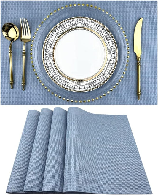 WAZAIGUR Placemats,Easy to Clean Crisscross Woven Vinyl Place Mats Durable Non-Slip Heat Resistant Table Mats,Placemats for Kitchen Table (Nattier Blue, 4)