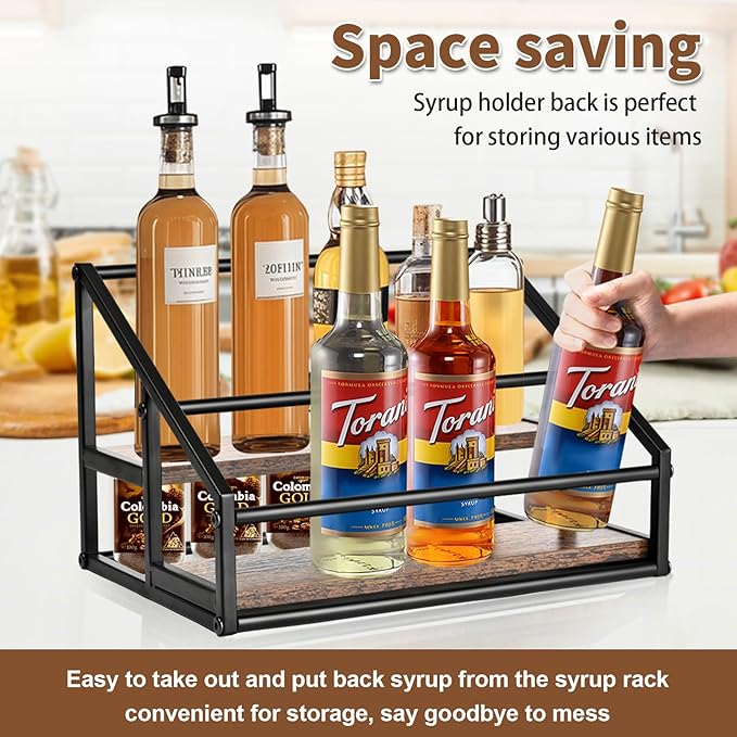 2-Tier Coffee Syrup Organizer - 8 Bottle Rack for Coffee Bar, Kitchen Station - Stand and Holder for Syrup, Wine, Dressing