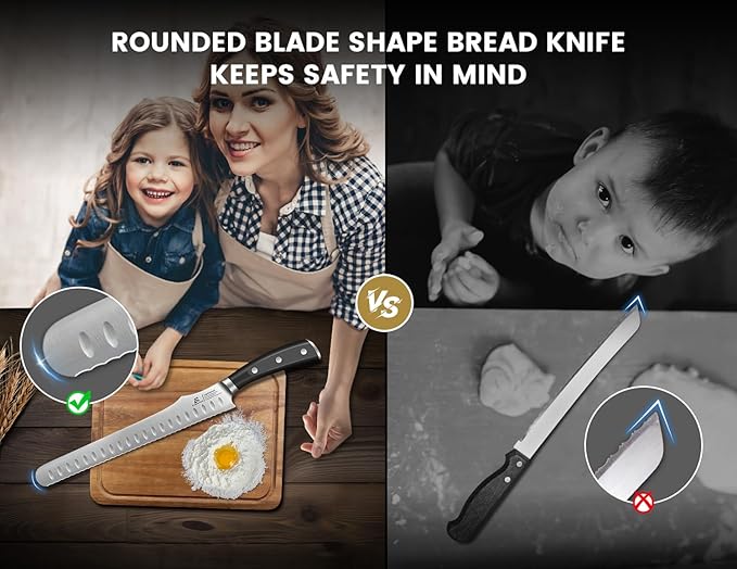 Bread Knife for Homemade Bread, 9 Inch Multifunction Serrated Knife, Razor Sharp Slicer, High Carbon German Steel Bread Cutter, Ergonomic Handle Design for Sourdough Turkey Fruit Cutting