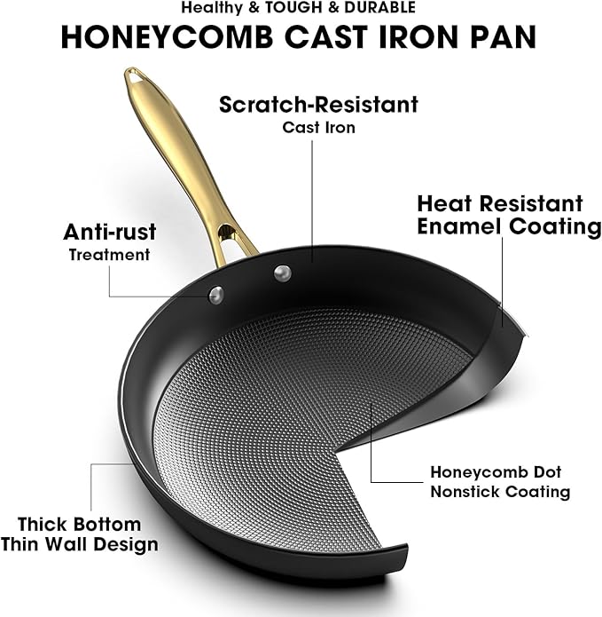 imarku Non Stick Frying Pans, Nonstick Cast Iron Skillets 3 Pcs - 8 Inch, 10 Inch, 12 Inch Frying Pans with Lid, Cast Iron Pan, Professional Nonstick Frying Pan, Chrismas Gifts for Women and Men