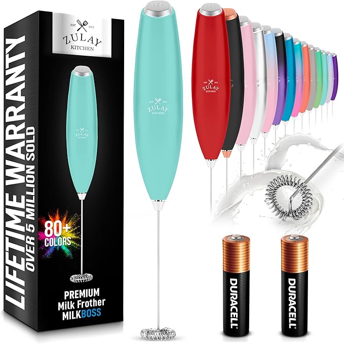 Zulay Kitchen Milk Frother Handheld Electric Whisk with AA Duracell Batteries ??Durable Drink Mixer for Coffee, Lattes, Cappuccinos & More - Mint