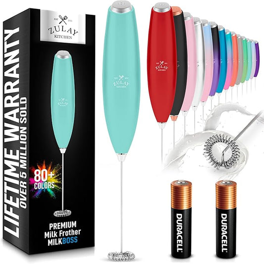 Zulay Kitchen Milk Frother Handheld Electric Whisk with AA Duracell Batteries ??Durable Drink Mixer for Coffee, Lattes, Cappuccinos & More - Mint