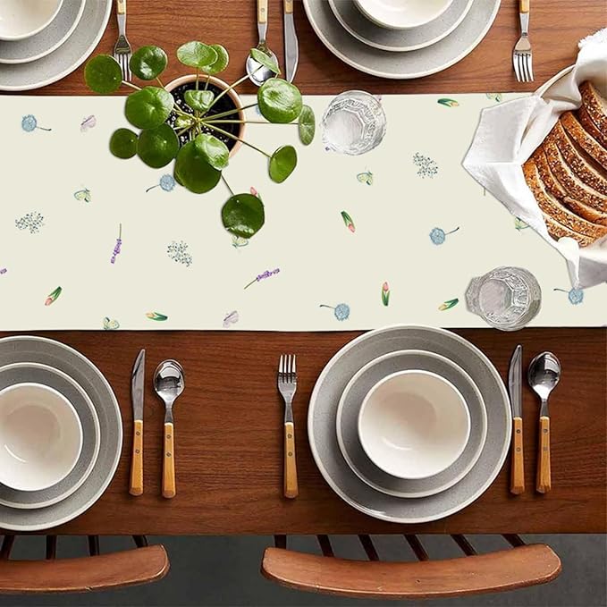 ZCHOMI Lavender Tulip Table Runner 13x72 Inch Seasonal Spring Summer Kitchen Dinning Table Decoration for Indoor Outdoor Home Party Decor