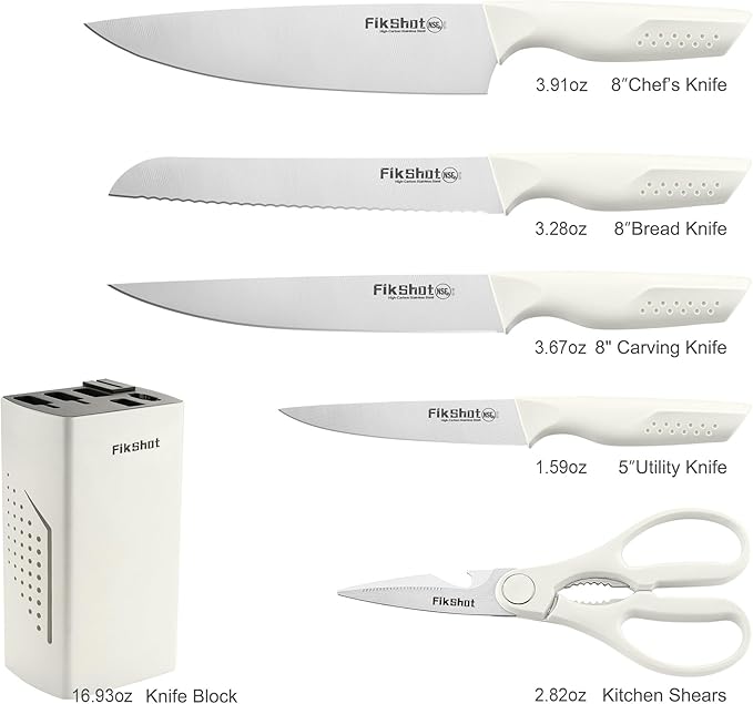 Knife Set, FIKSHOT 6-Piece Kitchen Knife Block Set with & Built-In Sharpener, Dishwasher Safe High Carbon Stainless Steel Blades, Rust-Resistant ??Ideal Housewarming Gift