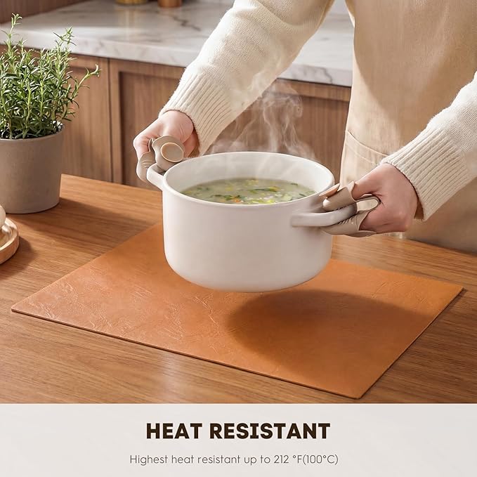 Artoid Mode Rust Faux Leather Placemats Set of 6, 12x18 Inch Waterproof Wipeable Heat Resistant Place Mats, Reversible Table Mats for Fall Kitchen Dining Decor