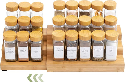 KitchenEdge Expandable Spice Rack Organizer for Cabinet, 3-Tier Shelf for Spice Organization (11??to 22??, Fits 36 Spice Jars, Seasoning and Pantry Storage, Non-Slip Feet, 100% Bamboo Wood