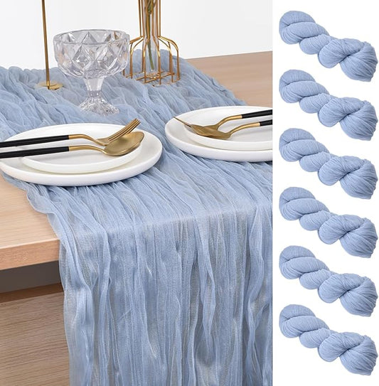Joanlody Blue Cheesecloth Table Runner Fall Thanksgiving 10Ft Rustic Gauze Boho Cheese Cloth Table Runner for Wedding Bridal Baby Shower Decoration 6 Pack
