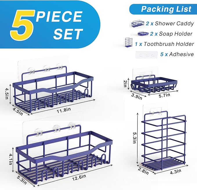 EUDELE 5-Pack Rustproof Stainless Steel Shower Caddy ??No Drill Adhesive Bathroom Organizer with Large Capacity, Spacious Shower Shelves for Inside Shower, Kitchen & Home Decor Storage-XL Size