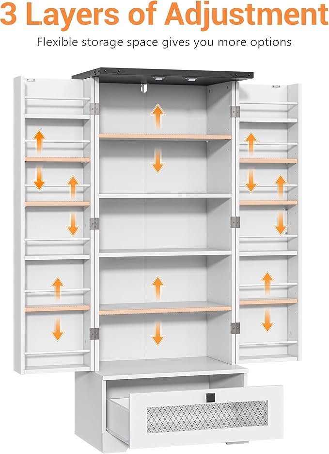 55" Pantry Storage Cabinet with Adjustable Shelvesand Drawer, Buffet Cupboard for Kitchen, LivingRoom, Bathroom, Dining Room