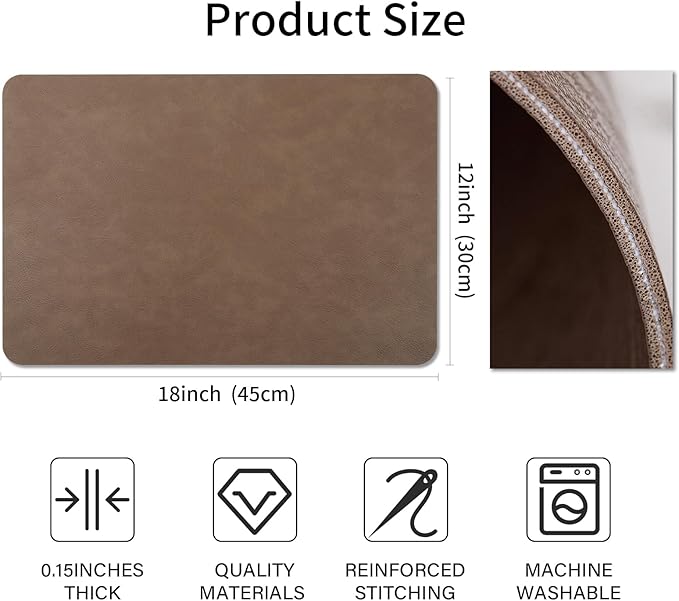 EDanle Cowhide Pattern Faux Leather Placemats Set of 6,Heat Resistant Non-Slip Waterproof Wipeable Washable Kitchen Dining PU Table Place Mats,Double-Sides Available,Dark Brown