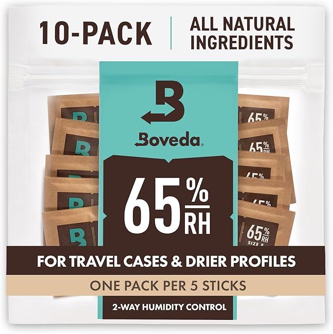 Boveda 65% Two-Way Humidity Control Packs for Storing Up to 5 Items ??Size 8 ??10 Pack ??For Small Travel Boxes ??Moisture Absorbers ??Humidifier Packs ??Hydration Packets in Resealable Bag