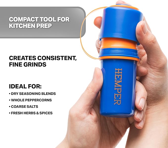 Hemper Keeper 3?멼n?? Herb Grinder with Dual Storage Container - Smell?멠roof, Airtight & Water?멢esistant - Built?멗n Removable Grinder, Dual Compartments for Flower & Ground - (Blue & Orange)