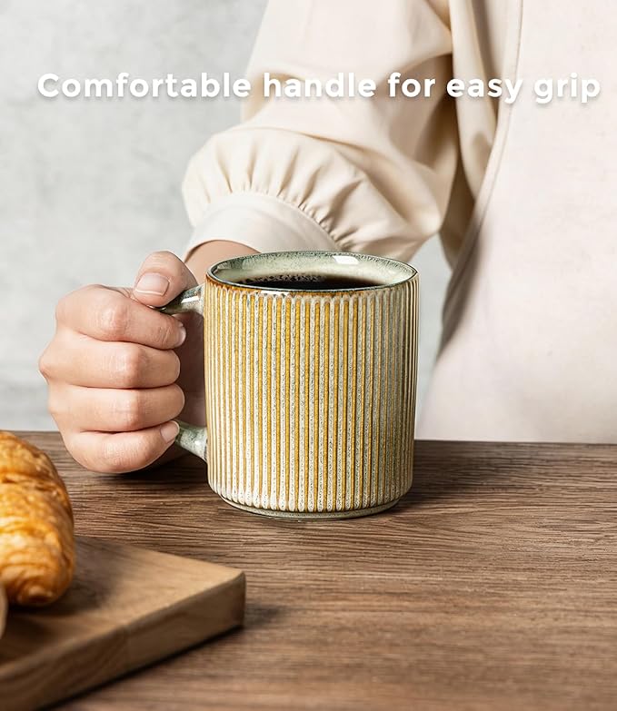 GBhome Coffee Mugs Set for 6, 11oz Coffee Cups with Handle for Man,Woman,Dad,Mom, Stoneware Mugs Sets for Coffee, Latte,Tea, Hot Cocoa, Milk, Dishwasher&Microwave Safe, Desert Sage