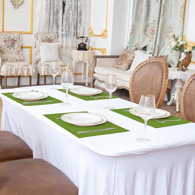 Rinpon Cloth Placemats Set of 8, Linen Type Fabric Placemats Machine Washable Heat Resistant Placemats Wrinkle Free Thick Polyester Kitchen Place Mats for Dining Table (Green)