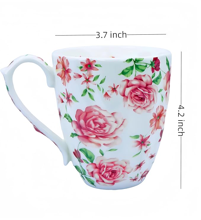 14oz Bone China Coffee Mugs for Women Floral Coffee Mug Tea Cups Novetly Coffee Cups Gift for Women Mom Friends