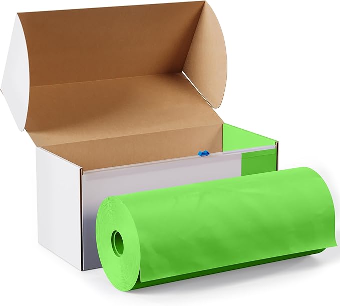 Exquisite Lime Green Plastic 54x100in Rectangular Tablecloth Roll with Built-in Cutter, 100 Feet, All-Season