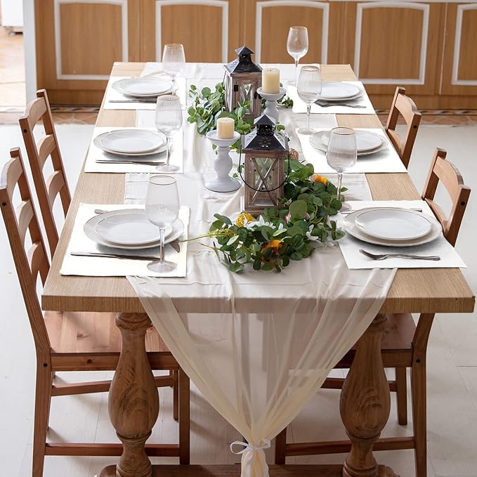 Rinpon Cloth White Placemats Set of 8, Linen Type Fabric Placemats Machine Washable Heat Resistant Placemats Polyester Place Mats for Halloween, Thanksgiving and Christmas Dining Table (White)