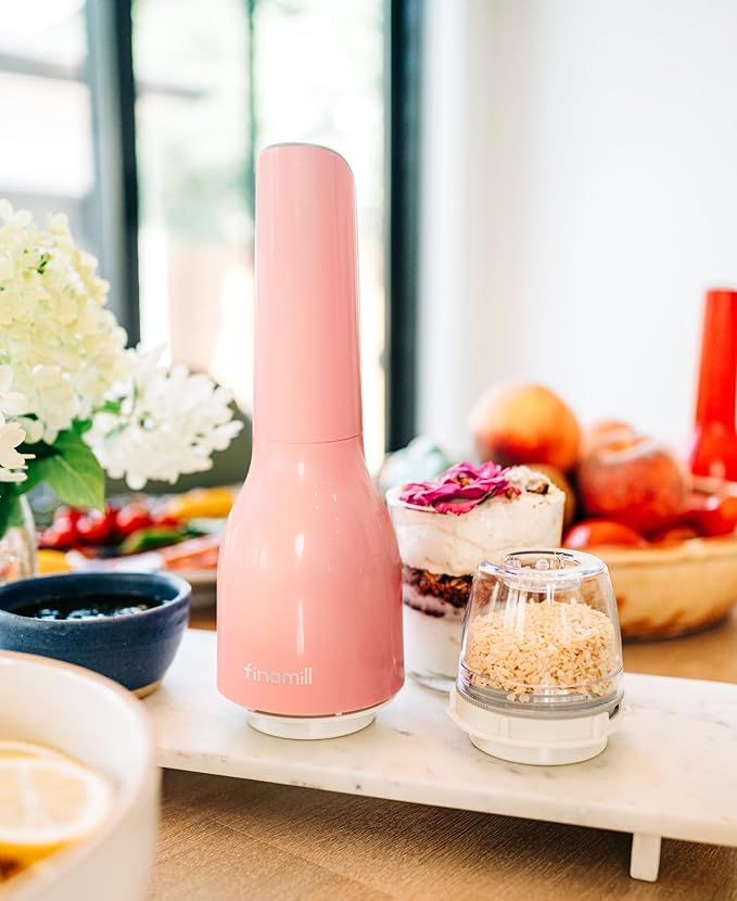FinaMill Classic Battery Spice Mill ??Battery Operated Salt and Pepper Grinder Set, Includes 2 Interchangeable Spice Pods, Adjustable Coarseness, Ceramic Grinder, LED Light, Kitchen Gifts for Women