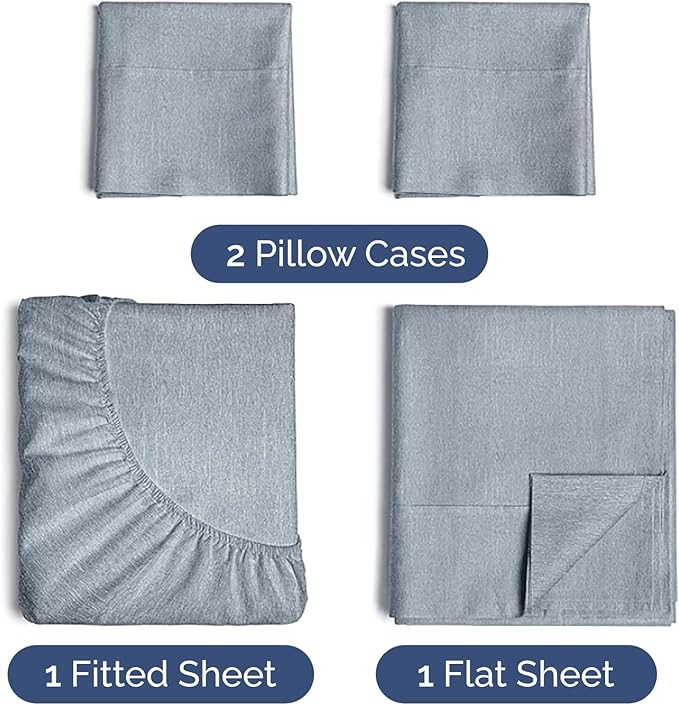Twin XL 4 Piece Sheet Set - Cooling and Breathable Bed Sheets - Hotel Luxury Bed Sheets for Women, Men, Kids & Teens - Deep Pockets - Easy Fit - Soft and Wrinkle Free - Twin XL Heathered Blue Sheets