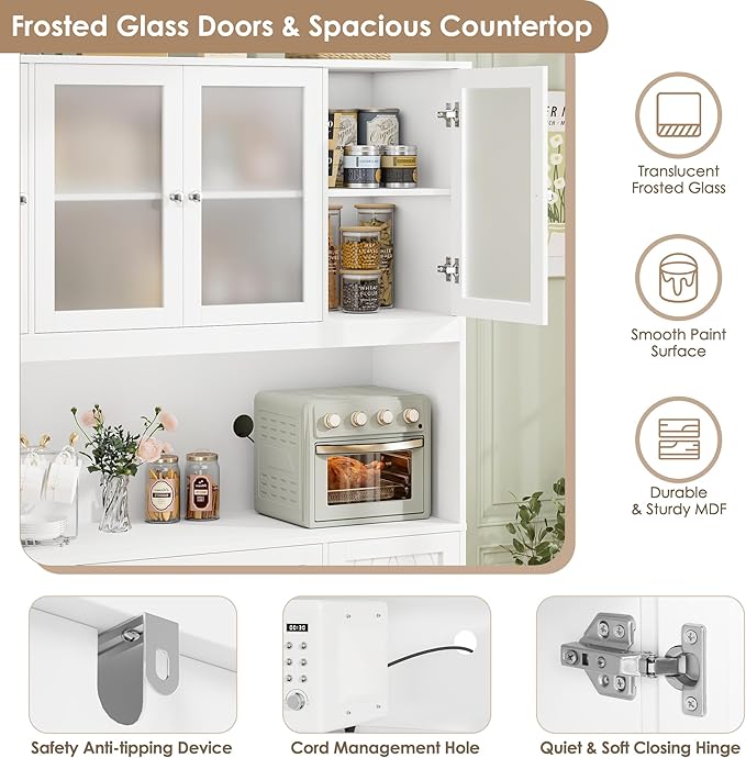 72" Large Pantry Cabinet with Doors and Drawer, 55.1" Wide Kitchen Cabinets with Countertop, White Kitchen Pantry Storage Cabinet for Dining Room, Living Room, Modern