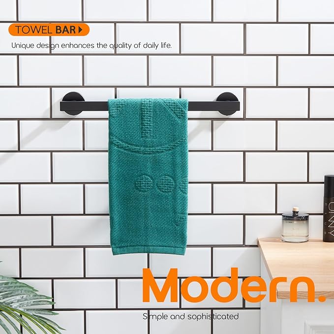 16 Inch Bathroom Towel Bar Bath Towel Rack Kitchen Towel Holder Towel Hanger Wall Mounted SUS304 Stainless Steel Matte Black AN4001MB-L16
